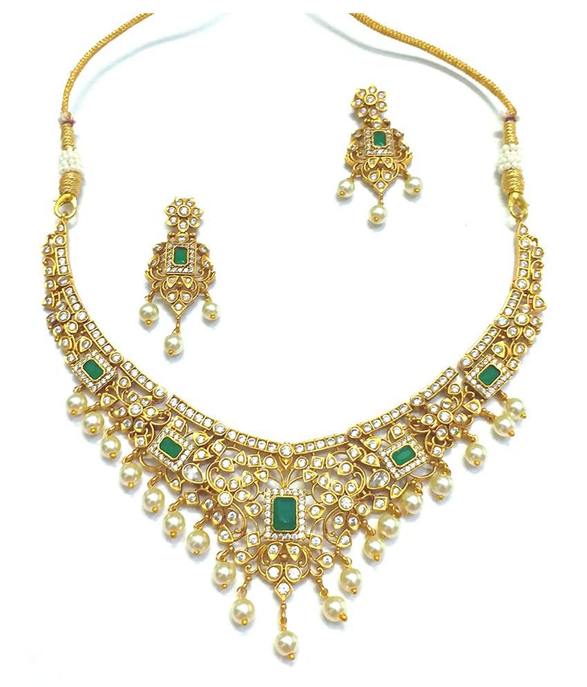 Trinket Mania Brass Golden Choker Designer Gold Plated Necklaces Set ...
