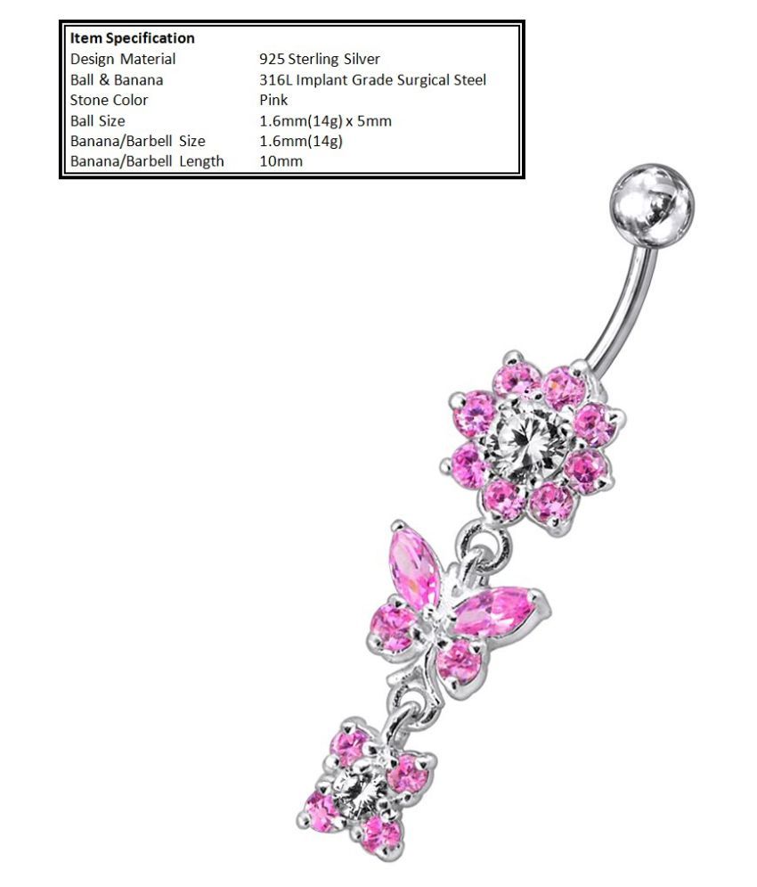 Navel Piercing Belly Ring 1.6mm (14G), 10mm Long Surgical Steel Banana with 925 Sterling