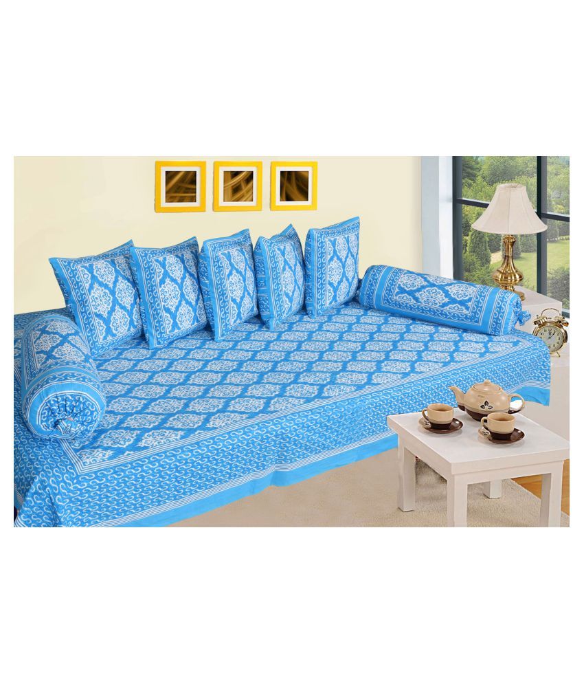 SkyKross Cotton Blue Abstract Diwan Set 8 Pcs Buy SkyKross Cotton