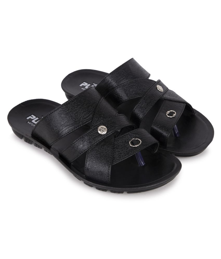     			SapSon Black Leather Slippers