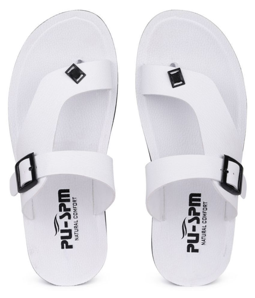     			PU-SPM White Leather Slippers