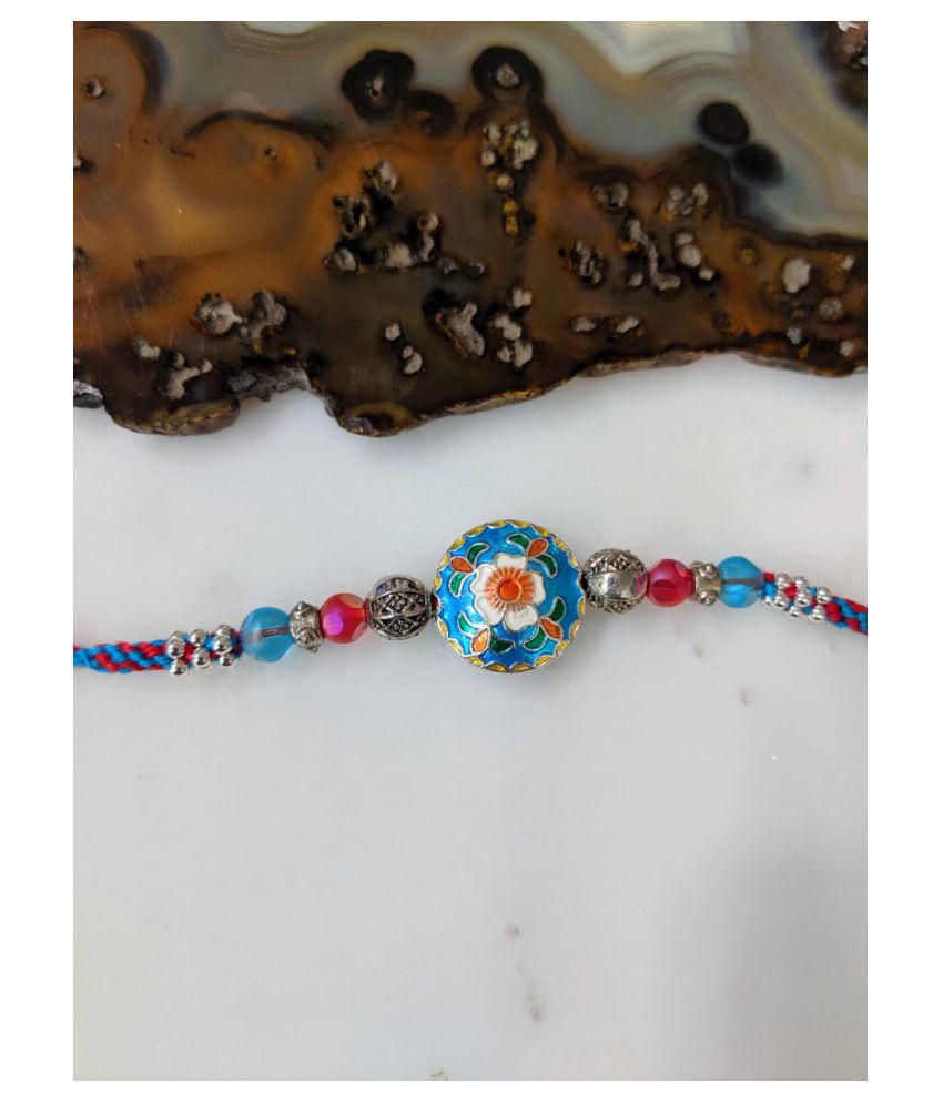     			Enamel work Rakhi Set For Men Silver Plated Flower Designer Multicolor Beads Thread Rakhi For Brother/ Bhaiya/ Bhabhi/ Bhai/ Bro Rakshabandan Colorful Fancy Rakhee Mauli Bracelet For Boys