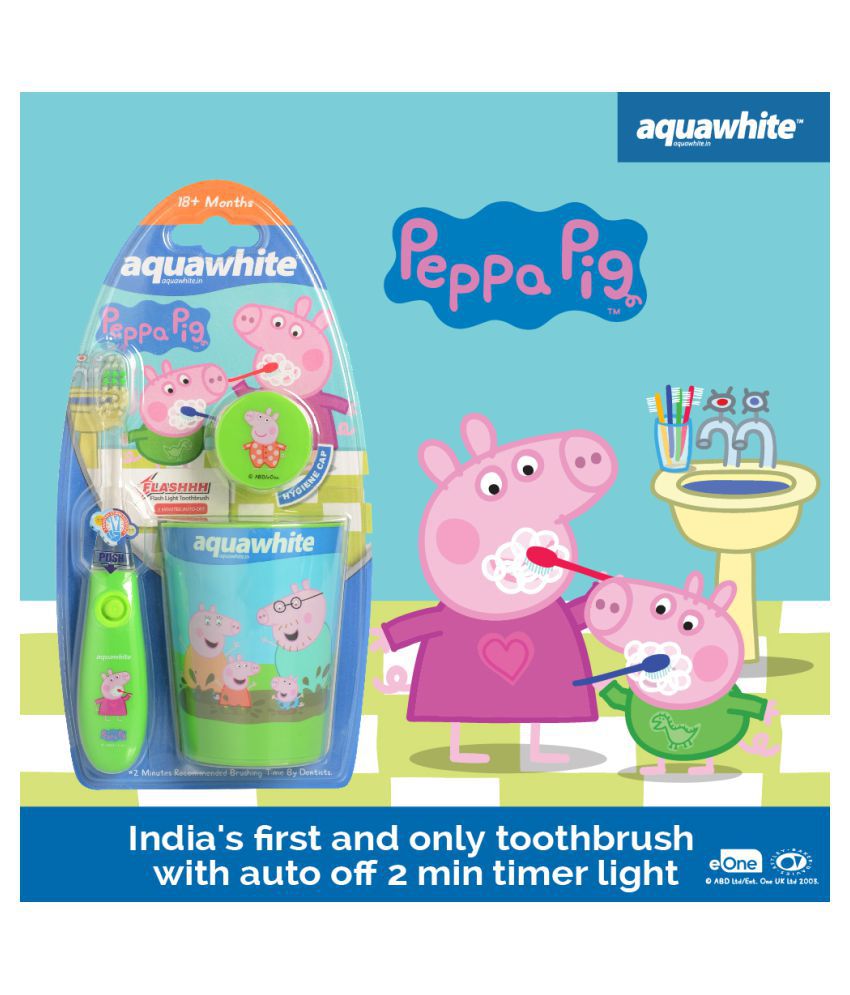 aquawhite Peppa Pig Flashh with Rinsing Cup Toothbrush Peppa Pig Flashh Pack of 3