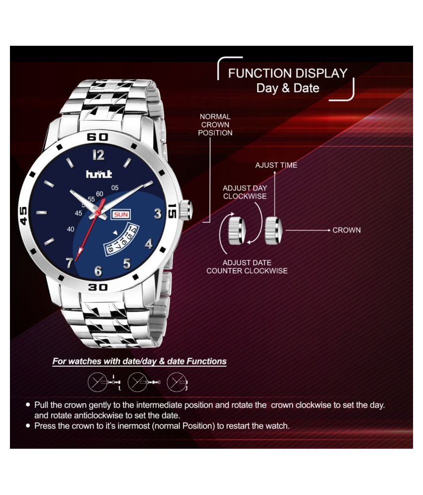 HMTc Day and Date Analog Stainless Steel Analog Men's Watch Buy HMTc