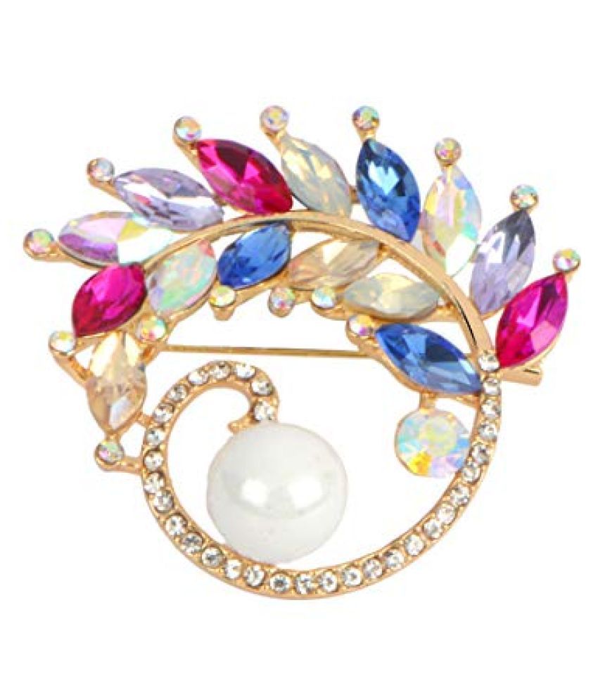 PRERO Designer Pearl with Crystals Multi-Color Safety Pin Design Saree ...