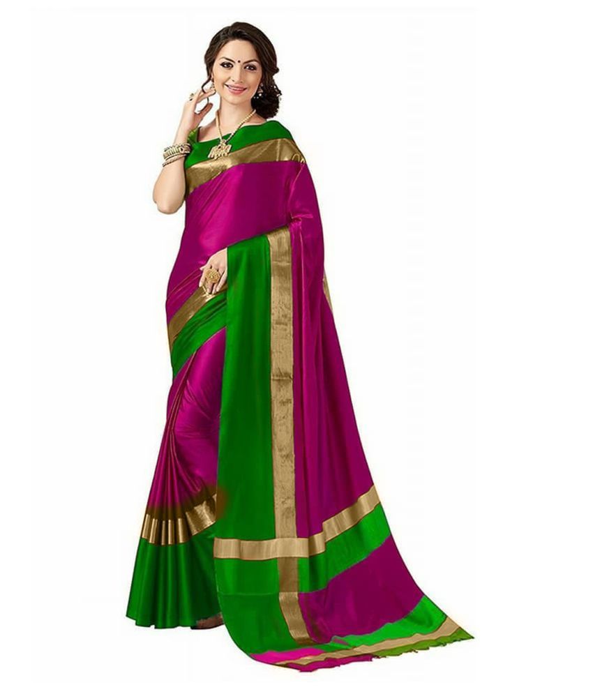     			Veer International Green,Pink Cotton Silk Saree