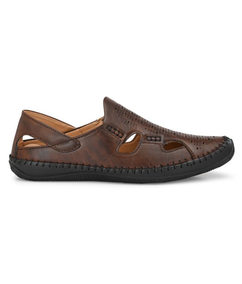 bucik men brown synthetic slip on leather sandals