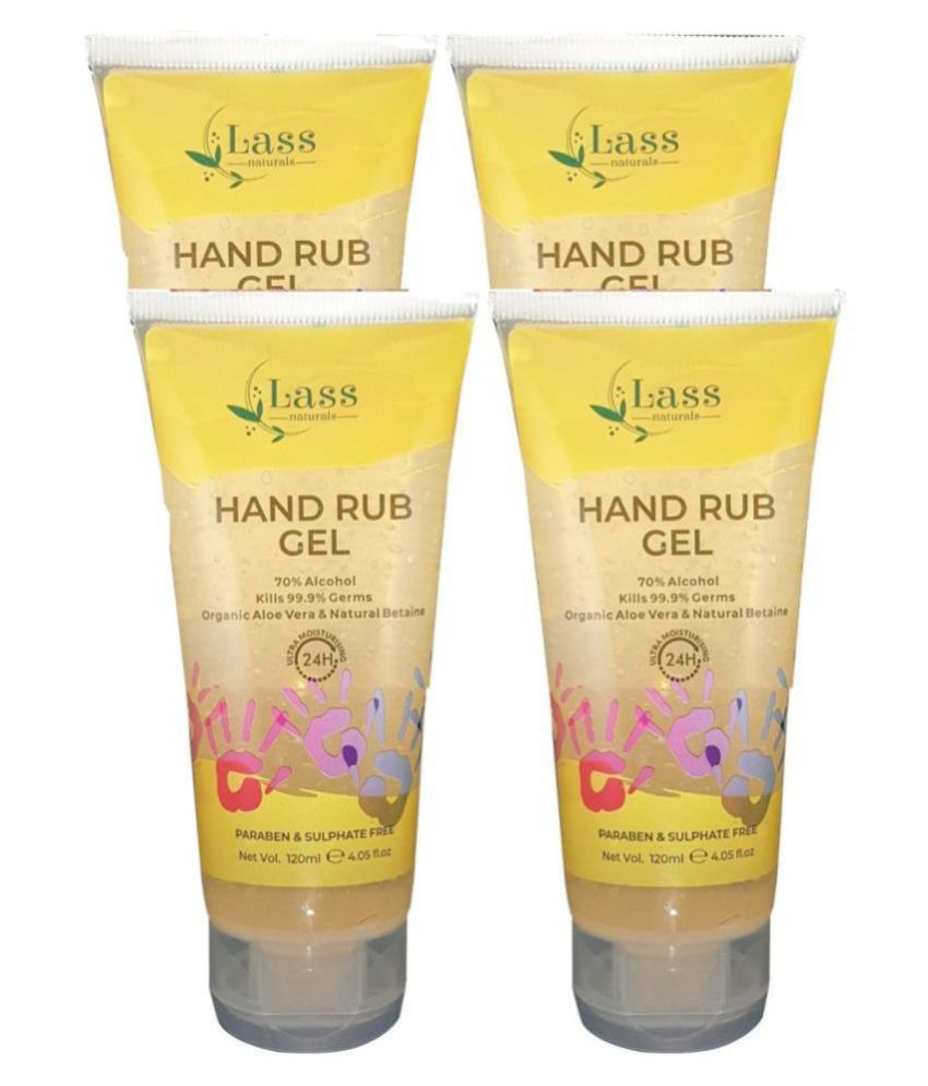     			Lass Naturals Sanitize Hand Rub Gel 120ml 70% Alcohol Based Sanitizer Sanitizers 480 mL Pack of 4