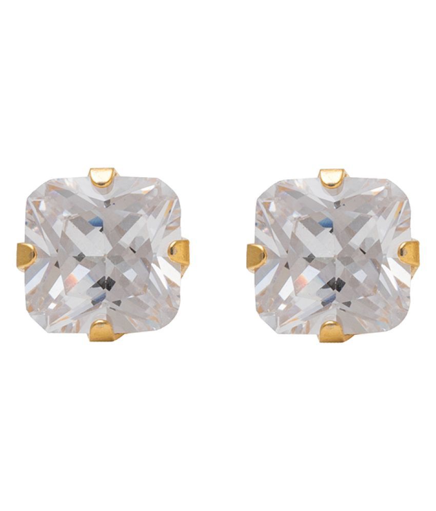 Studex Sensitive Gold Plated 7X7MM Cubic Zirconia Princess Cut Ear ...