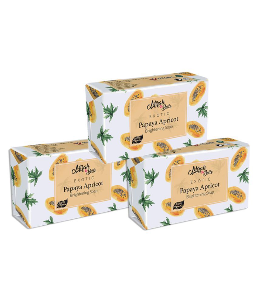     			Mirah Belle - Organic Papaya Apricot Brightening Soap 125gm (Pack of 3) - For Tanned & Fatigued Skin- Handmade Soap 375gm