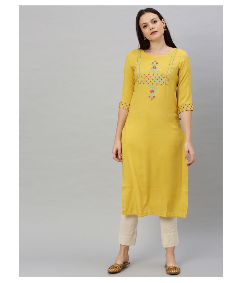     			Alena Yellow Rayon Straight Kurti