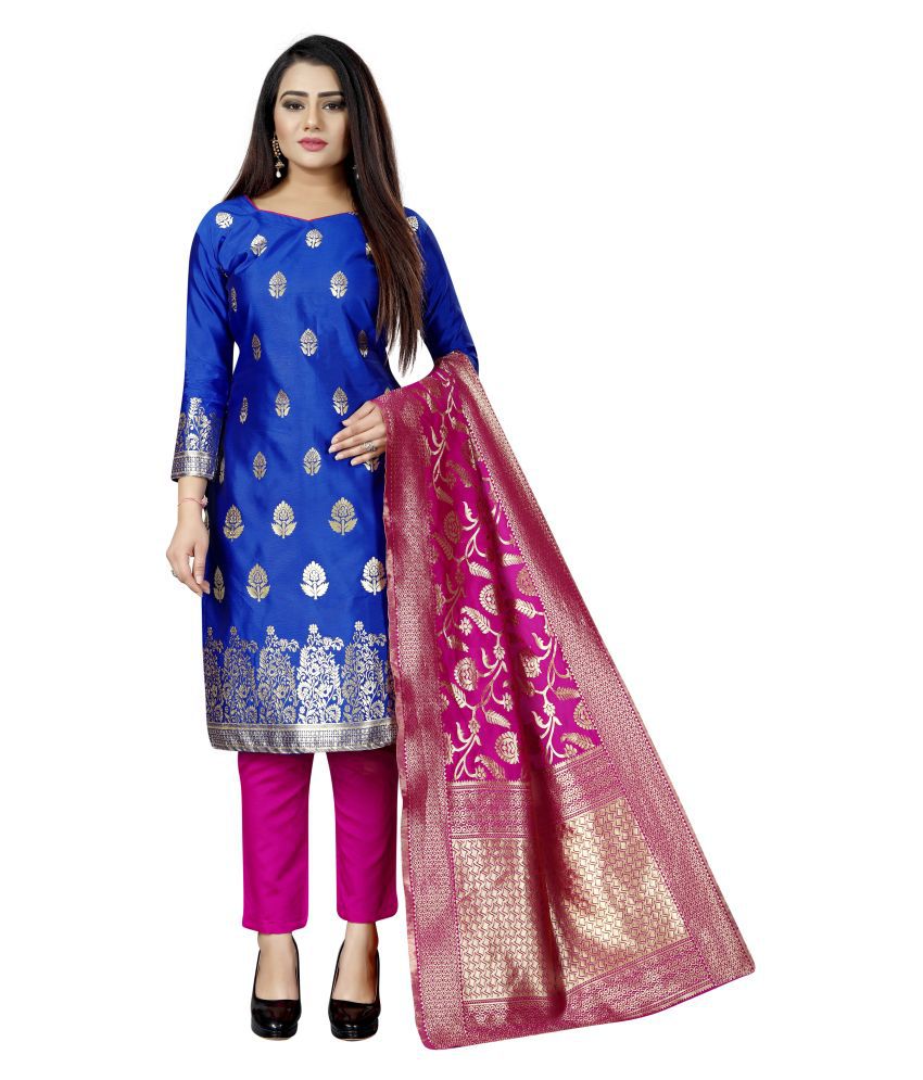 INDIAN BEAUTIFUL Blue Cotton Silk Dress Material - Buy INDIAN BEAUTIFUL