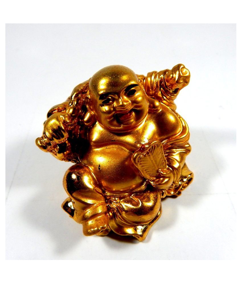 Urancia® Laughing Buddha Lifting A Golden Fan wu Lou in The Other Hand