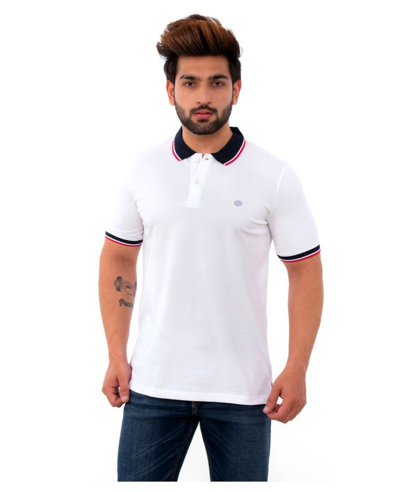     			BISHOPCOTTON Cotton Lycra White Plain Polo T Shirt