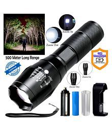 Q Small Sun 500 Meter Zoomable Waterproof Chargeable LED 5 Mode Full Metal Body - 12W Rechargeable Flashlight Torch (Pack of 1)