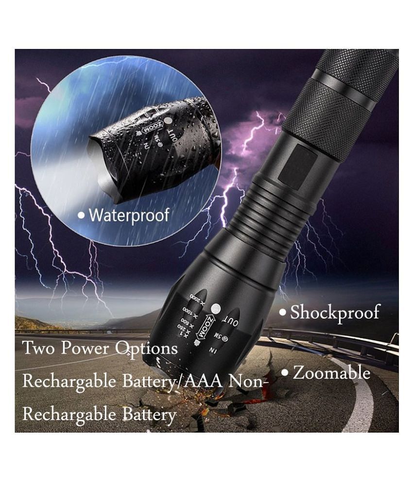 Q Small Sun 500 Meter Zoomable Waterproof Chargeable LED 5 Mode Full Metal Body - 12W Rechargeable Flashlight Torch (Pack of 1)