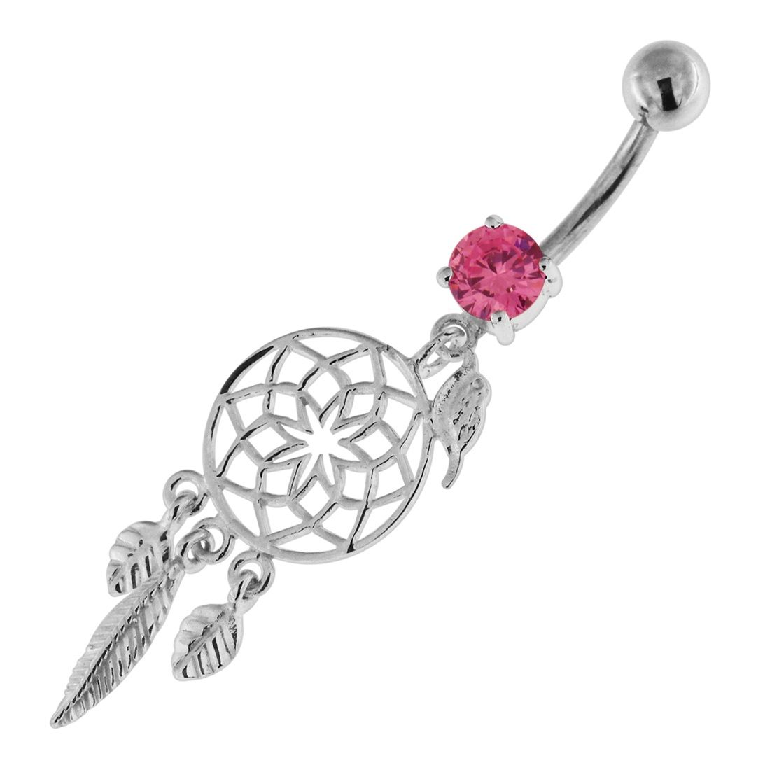 Navel Piercing or Belly Ring Steel Banana with 925 Sterling Silver Dangling Design Flower