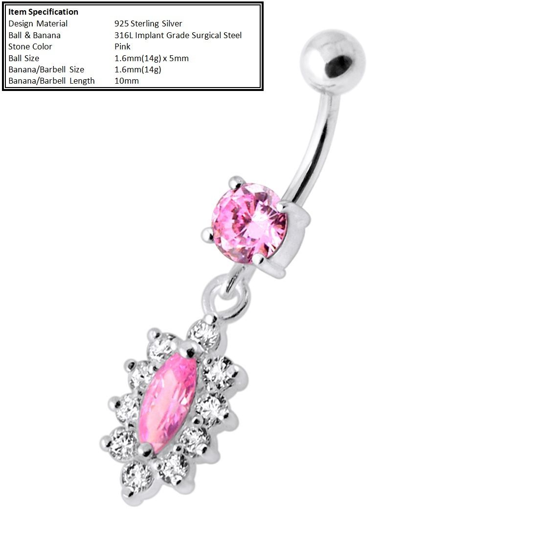 Navel Piercing or Belly Ring Steel Banana with 925 Sterling Silver