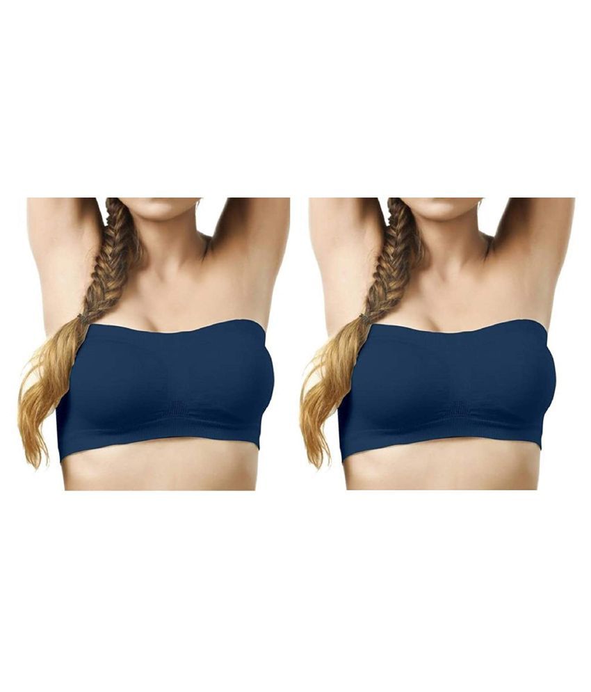     			ComfyStyle Pack of 2 Cotton Lycra Non Padded Women's Tube Bra ( Navy )