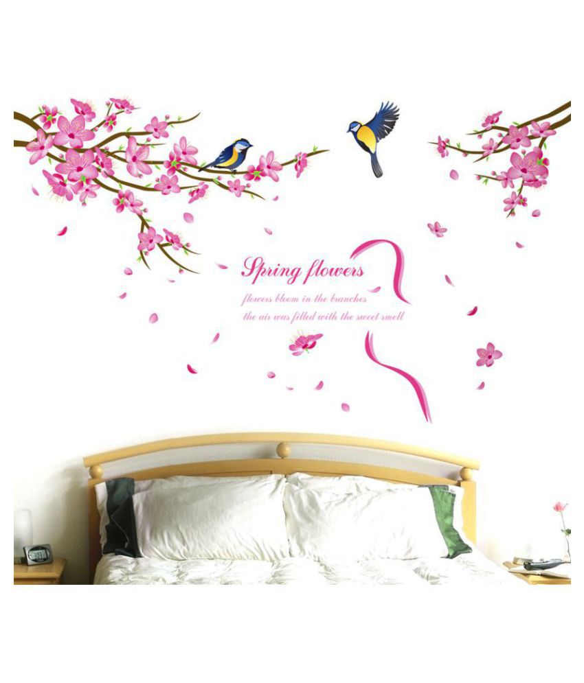     			HOMETALES Wall Sticker Spring Flowers Tree Bird and Quote Sticker ( 50 x 70 cms )