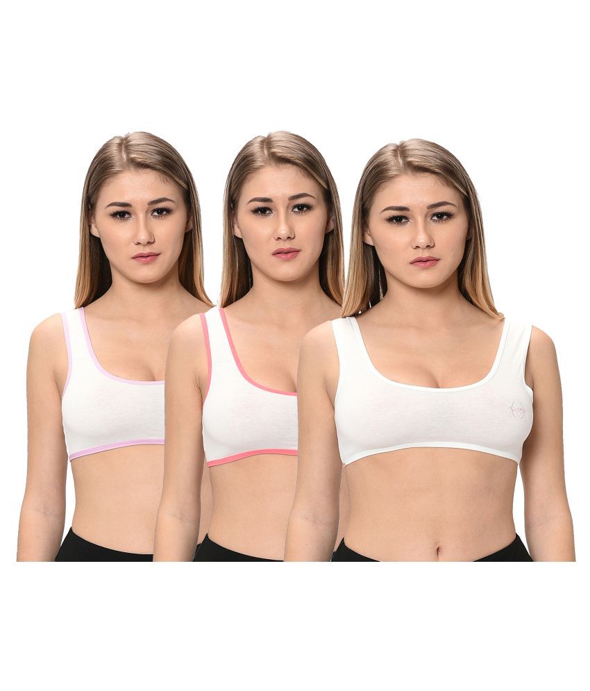 Viral Girl Blue,White,Pink Cotton Solid Sports Bra