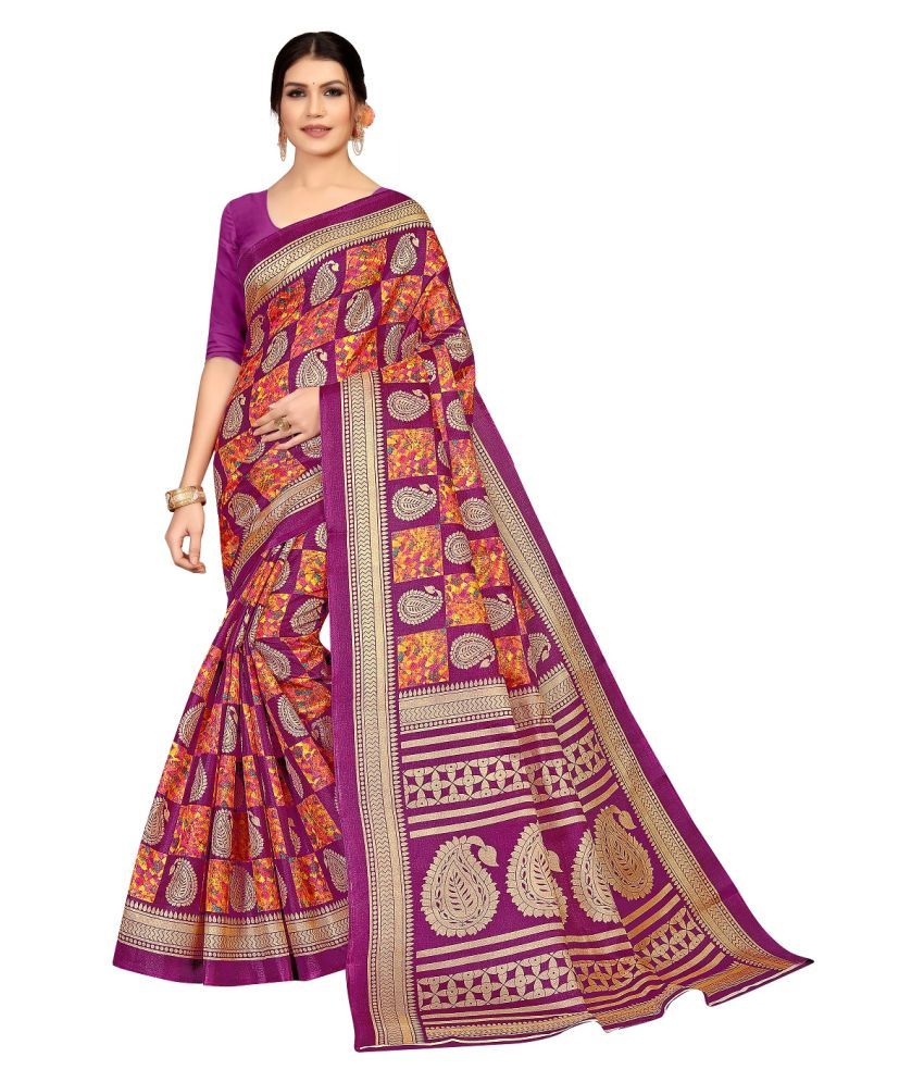RUHI FAB Purple Silk Blend Saree Buy RUHI FAB Purple Silk Blend Saree