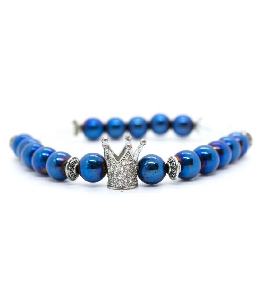     			8MM Blue Hematite Beaded Bracelet With Charms for Men & Women