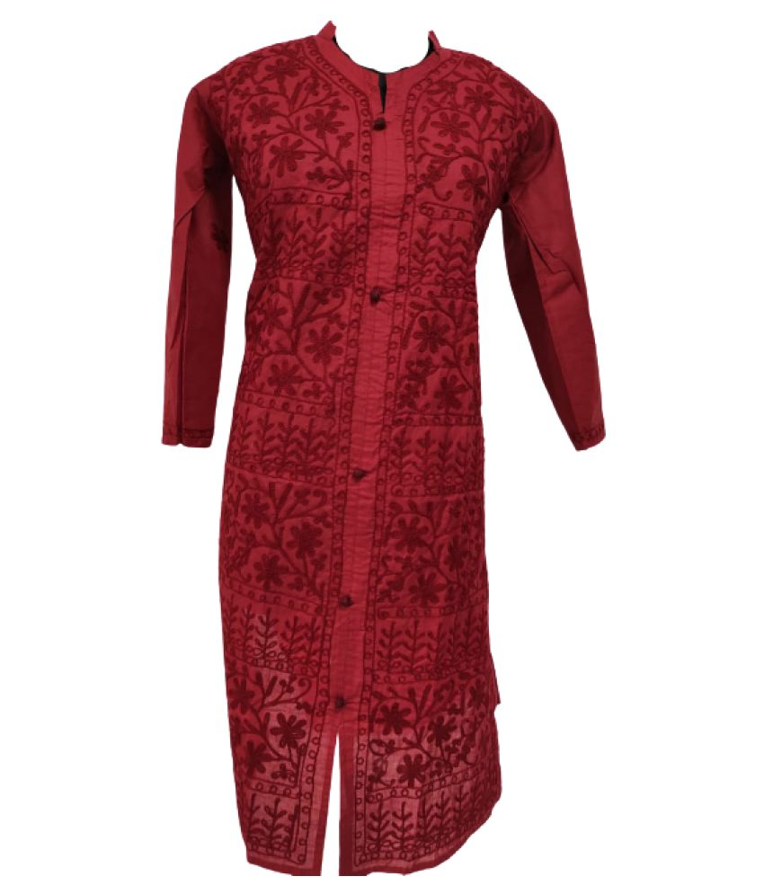 maroon chikan kurti