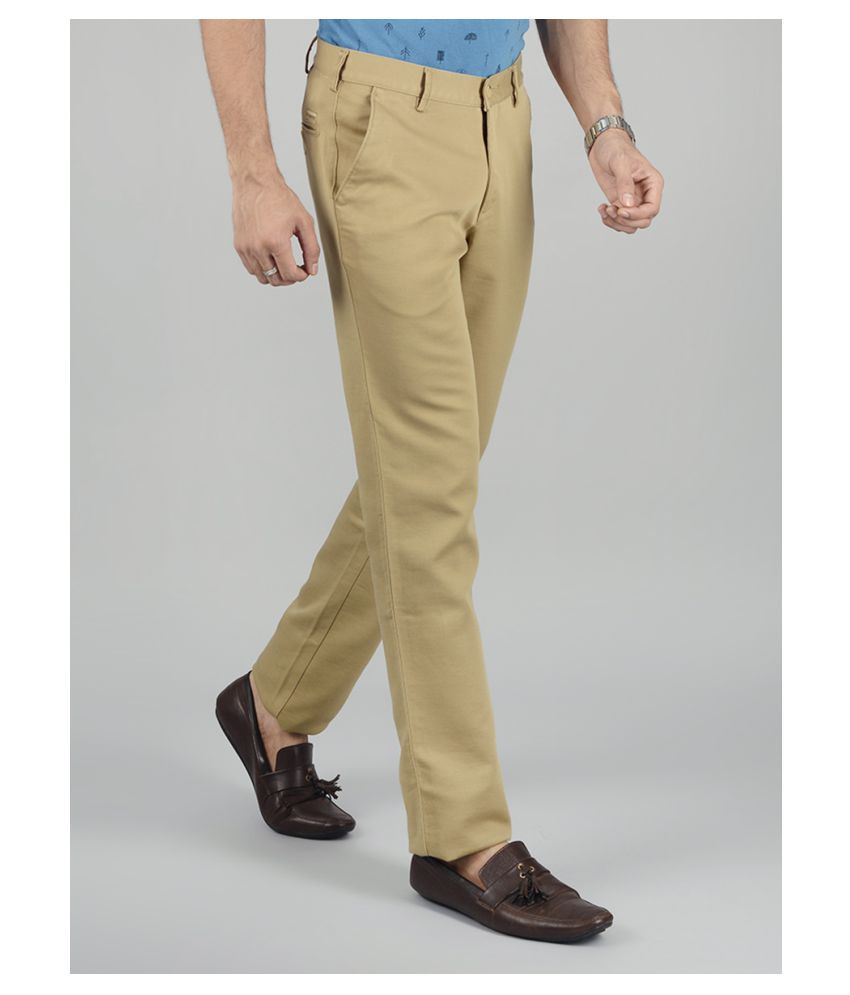 Buy Greenfibre Beige Cotton Slim Fit Self Pattern Trousers for Mens Online   Tata CLiQ