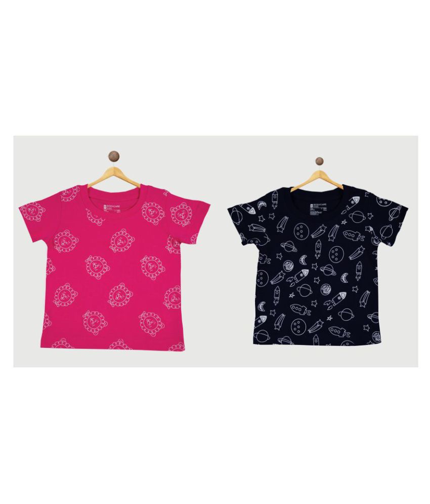     			Bodycare Kids Infantwear Boys Navy Blue & Pink Printed Round Neck T-Shirt pack of 2