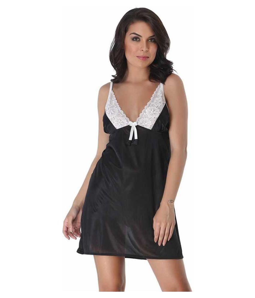     			R L F Satin Baby Doll Dresses Without Panty - Black