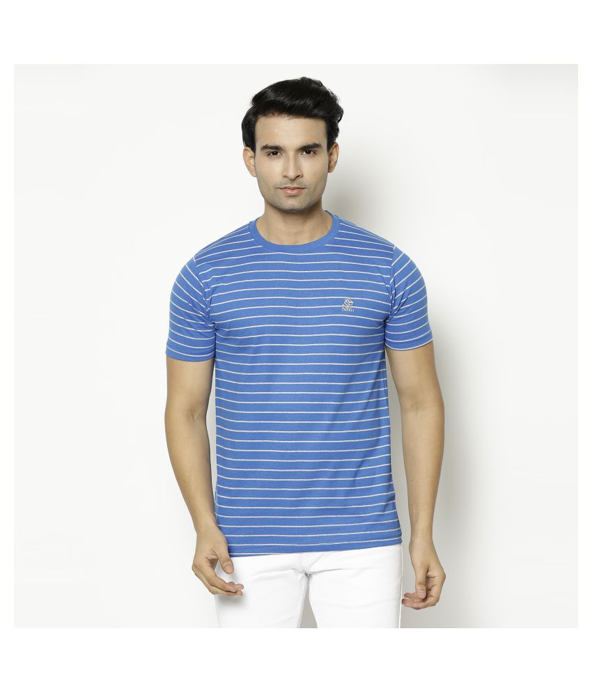 V2 Cotton Viscose Blue Striper T-Shirt - Buy V2 Cotton Viscose Blue ...