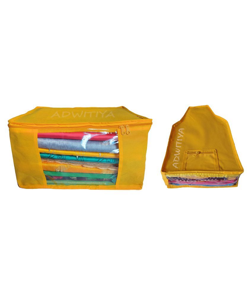 ADWITIYA Combo Plain Nonwoven 1 Pcs Saree and 1 Pcs Blouse Storage Organizer Cover Case Yellow