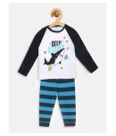 Lazy Shark Single Boys Cotton Blend Tshirt & Pajama Set ( White )