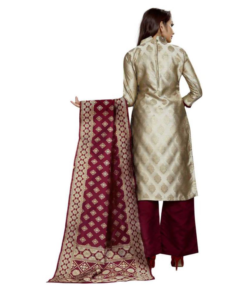 Beige Woven Design Brocade Saree main image 0