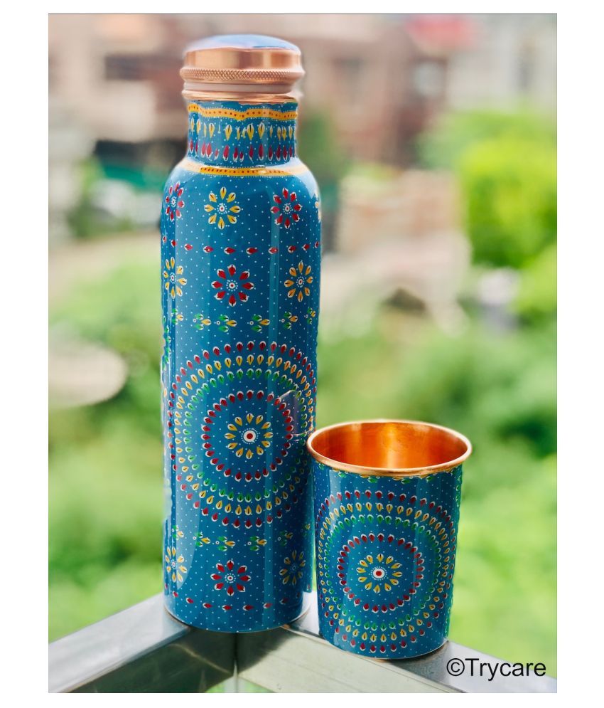 TRYCARE PRINTED (GLASS) Copper 1000 mL Copper Water Bottle ...