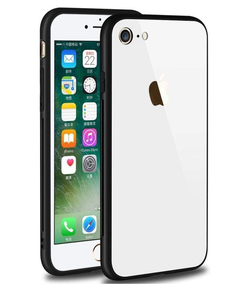 Apple iphone 7 Glass Cover Gemesha White TPU Bumper Back Case