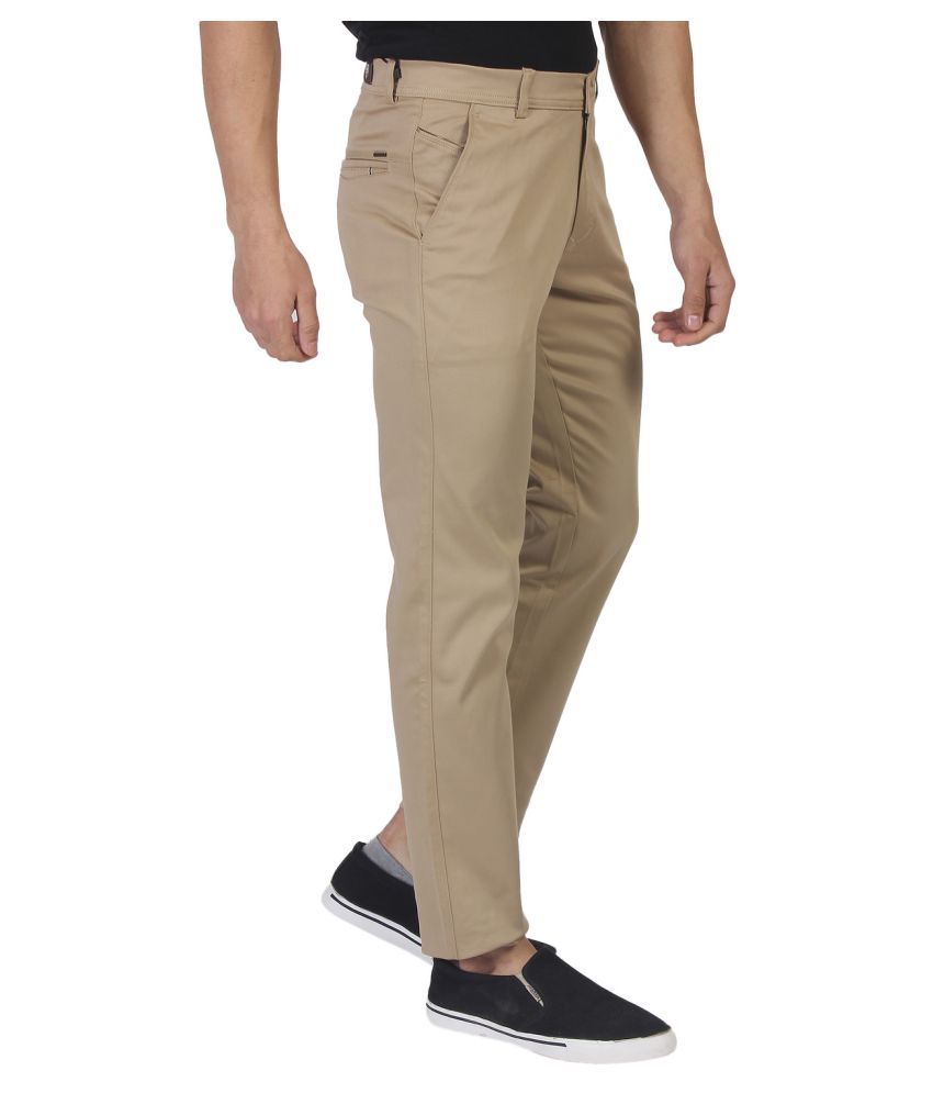 Buy Fluidic Khaki Regular -Fit Flat 