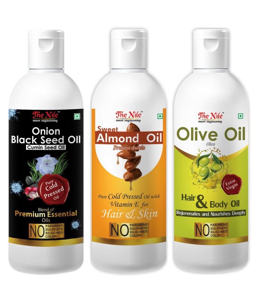     			The Nile Onion Black Seed 100 Ml + Almond 100 ML + Olive Oil 100 ML 300 mL Pack of 3