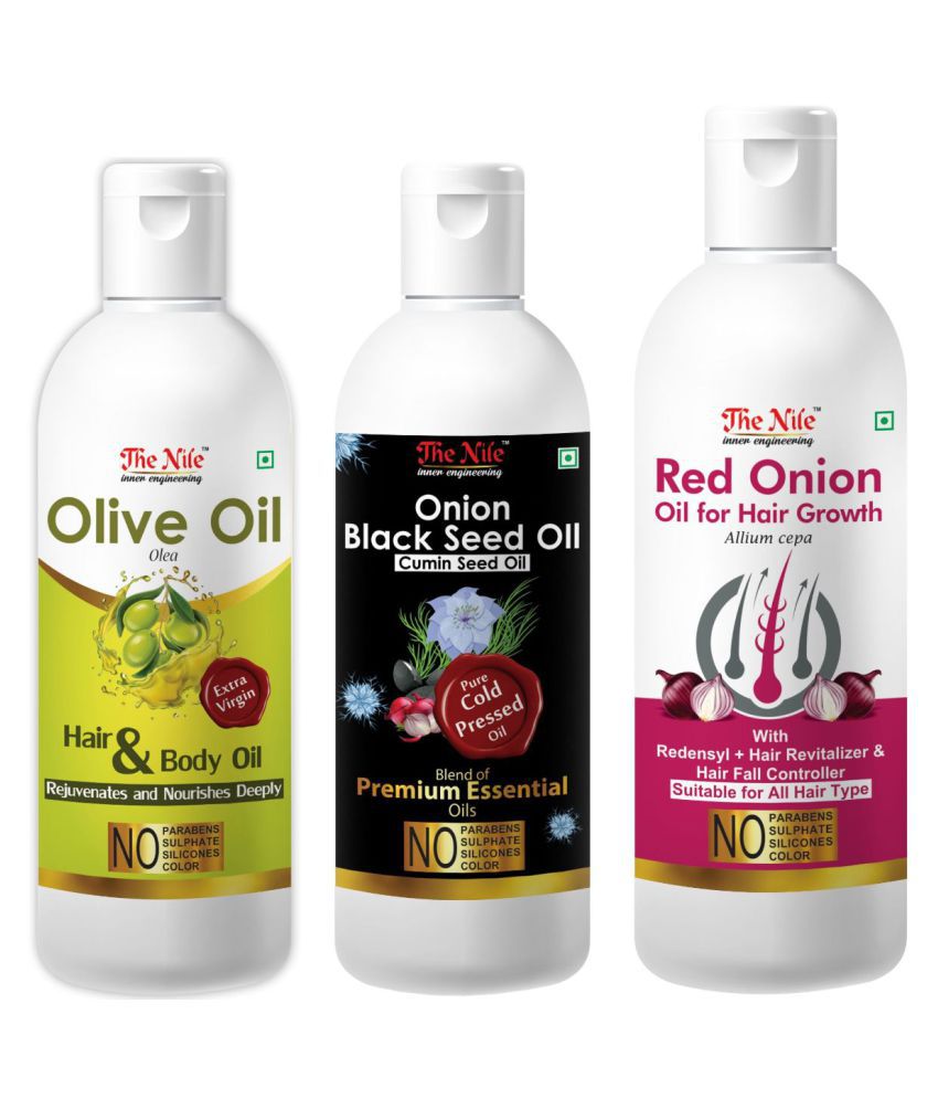     			The Nile Onion Oil 150 ML +  Black Seed 100 ML +  Olive Oil 100 ML 350 mL Pack of 3