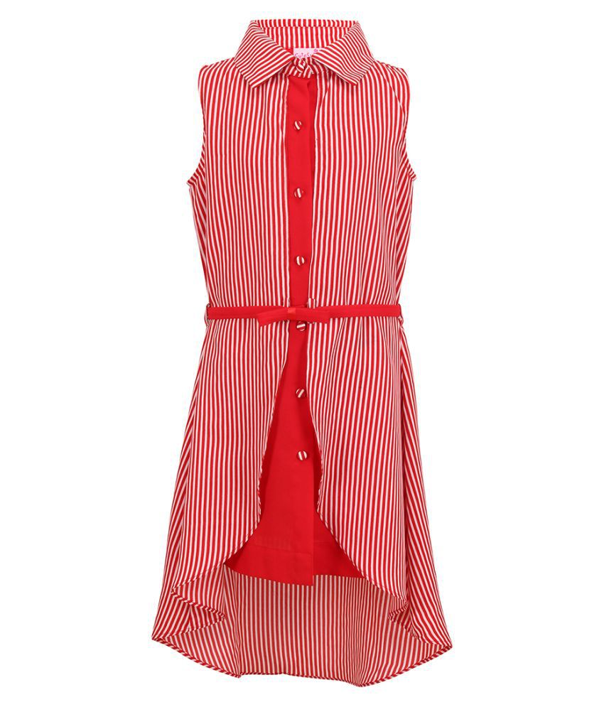     			Partywear Striped Printed Shirt Style Summer Dress