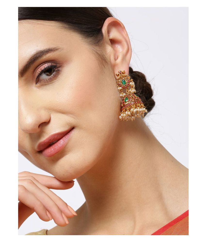     			Priyaasi - Golden Jhumki Earrings ( Pack of 1 )