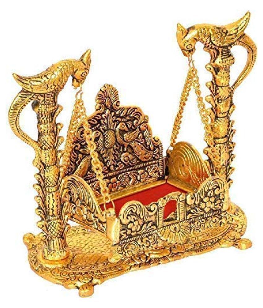     			Achleshwar Metal Handicrafted Pooja Jhula for Laddu Gopal (Gold_17.78 x 9.5 x 17.14 cm);Ach263