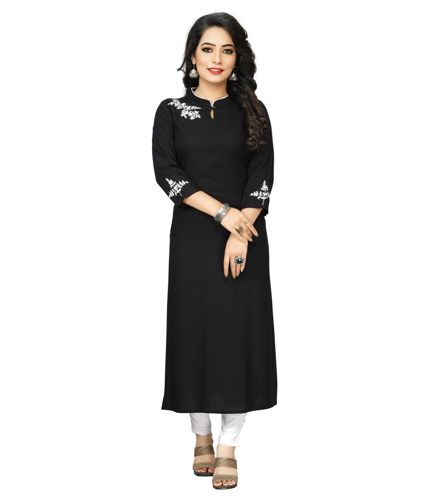     			Prettify Black Rayon Straight Kurti