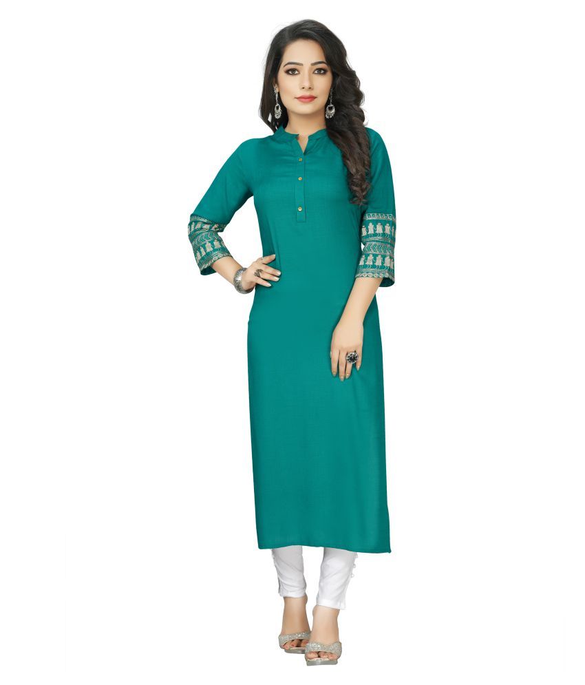     			Prettify Green Rayon Straight Kurti