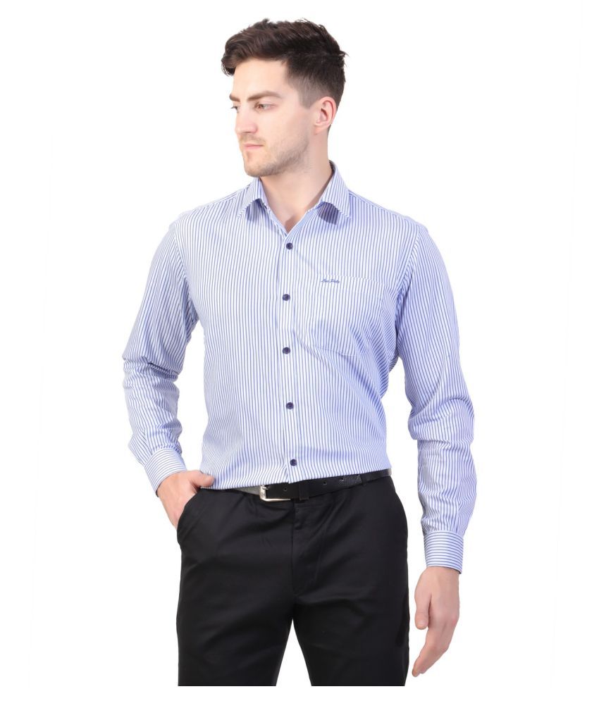 leo pole 100 Percent Cotton Blue Stripes Formal Shirt - Buy leo pole ...