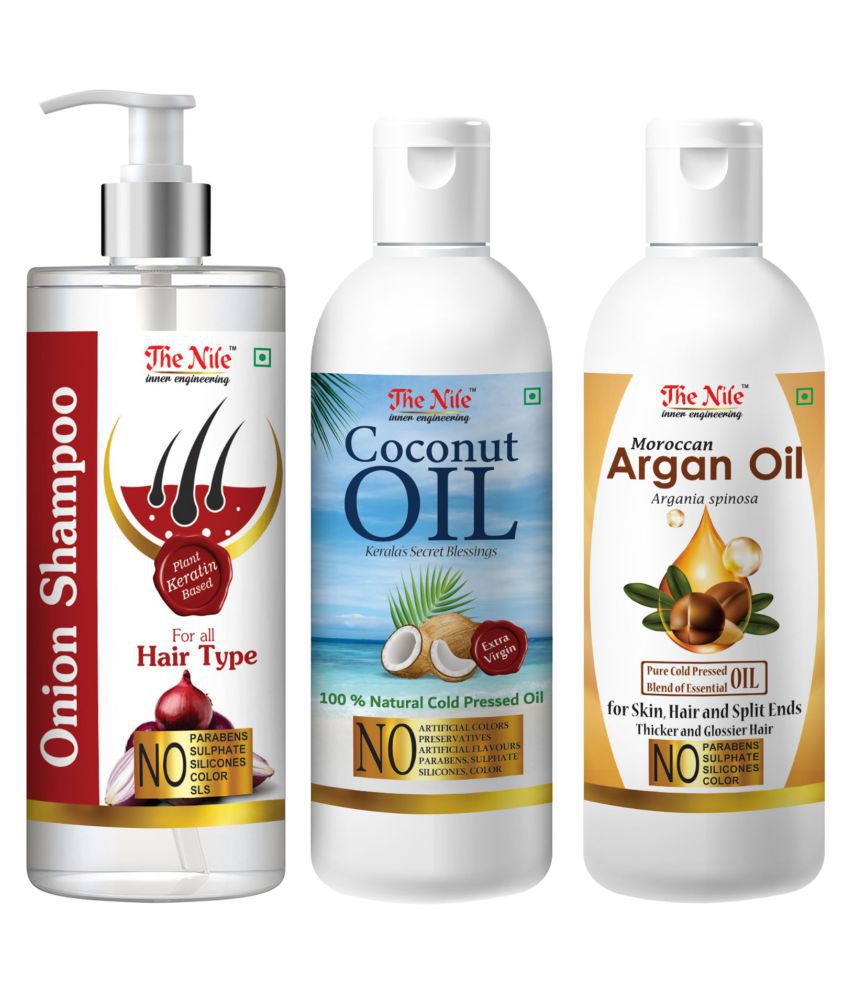     			The Nile Red Onion Shampoo 200 ML + Coconut 100 ML + Argan Oil 100 ML  Shampoo 400 mL Pack of 3