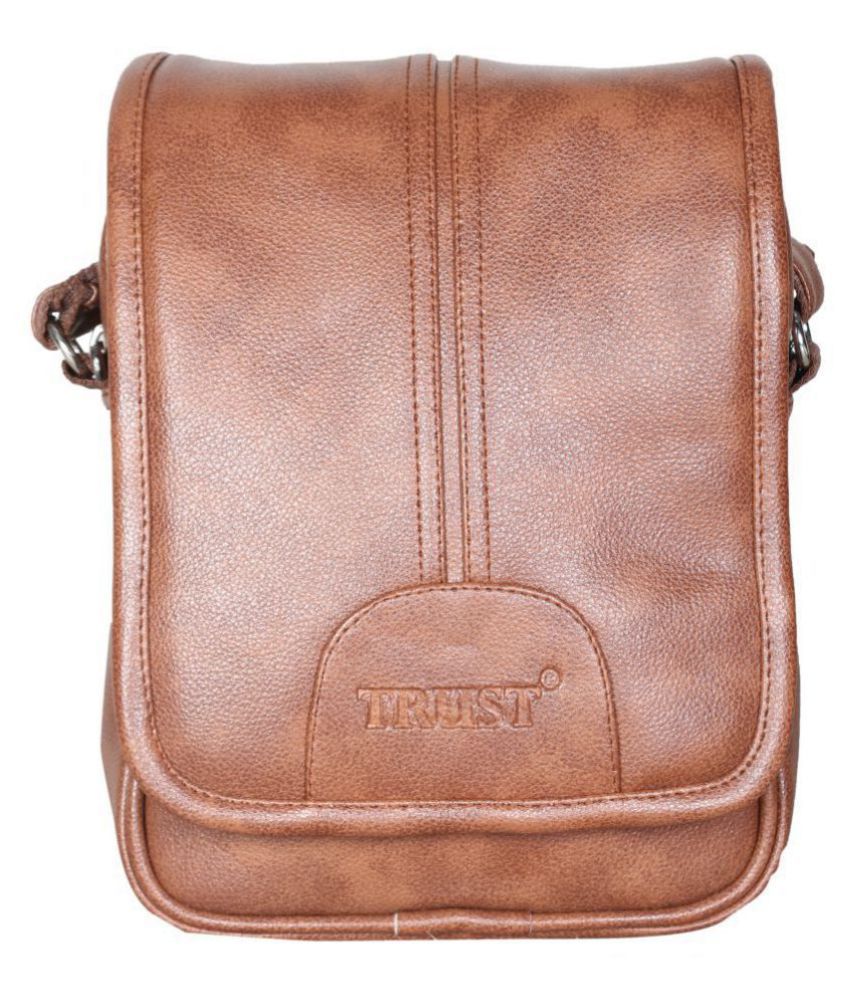     			Trust - Tan Textured Messenger Bags