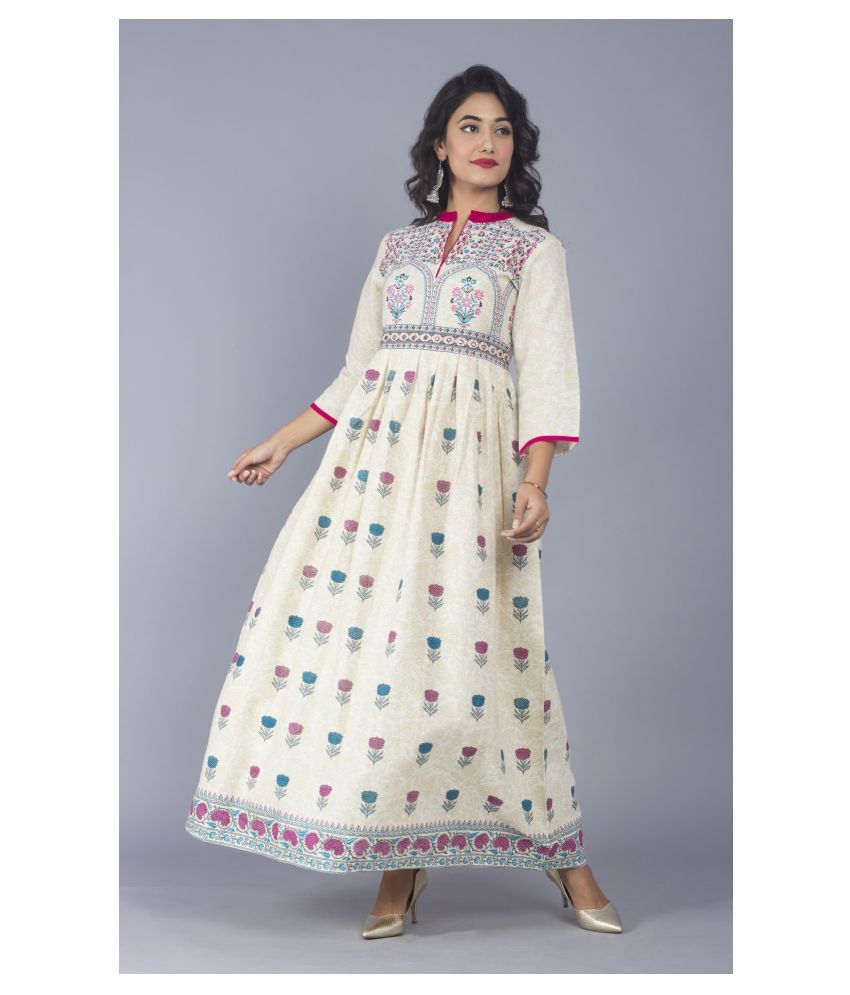     			Frionkandy Beige Cotton Blend A-line Kurti