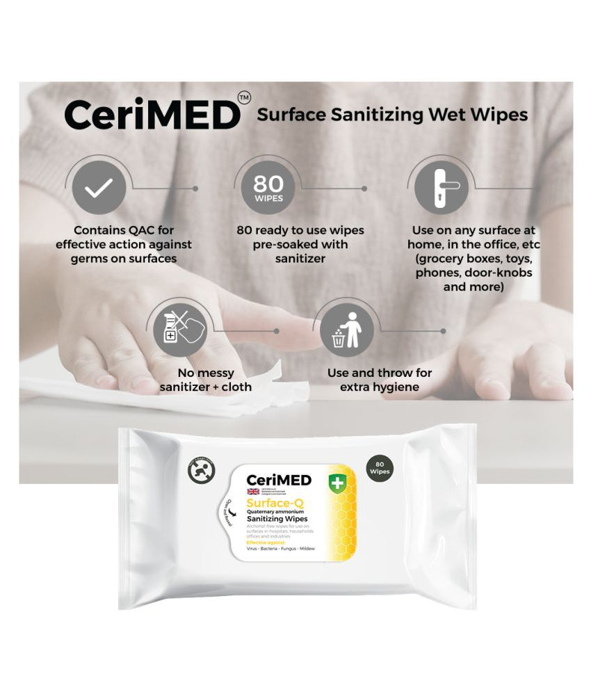 CERIMED QAC wipe Multi Surface Cleaner Wipes Mild lemon Fragrance wipes